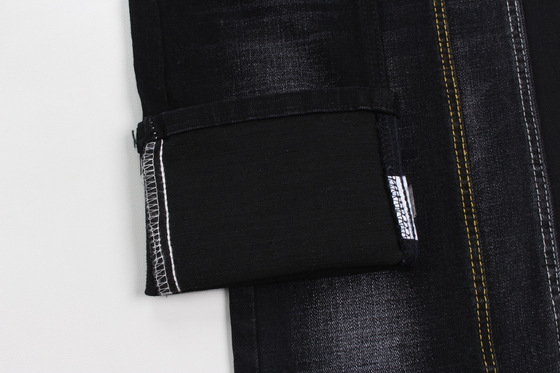 12 oz preto e preto traseiro crosshatch slub jeans tecido