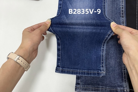 Disponível em tecido de denim de peso médio, elástico e azul escuro, produtos prontos para a fabricação de calças de ganga
