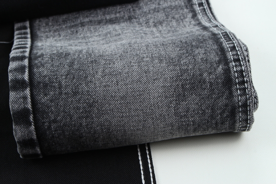 13.5oz Super escuro Preto Tecido denim de cor rígido 100% algodão fios reciclados para o trabalhador Jean tecido preto Negro traseiro