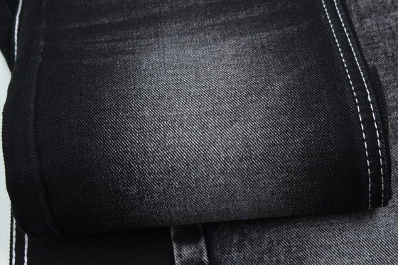 13.5oz Super escuro Preto Tecido denim de cor rígido 100% algodão fios reciclados para o trabalhador Jean tecido preto Negro traseiro
