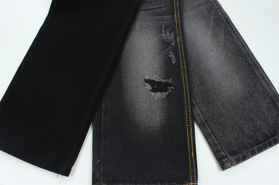 11oz tecido denim rígido 56%C 44%P preto e preto traseiro largura total 180cm
