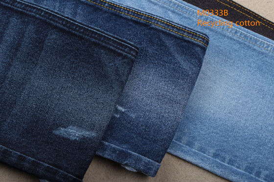 Novas tendências da moda Reciclagem de algodão Tecido denim 12% Reciclagem de algodão e 88% de algodão 11 OZ Eco-friendly