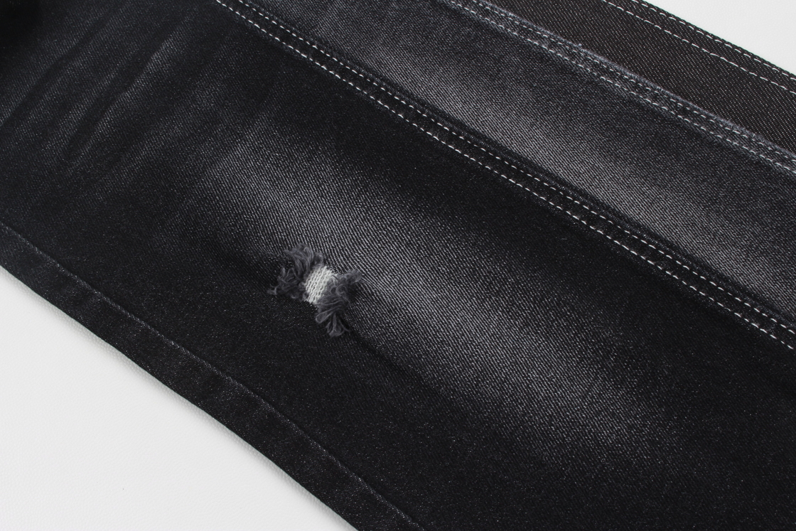 Tecido jeans de alta elasticidade 11,5 oz cor preta com rolo traseiro branco para jeans masculino