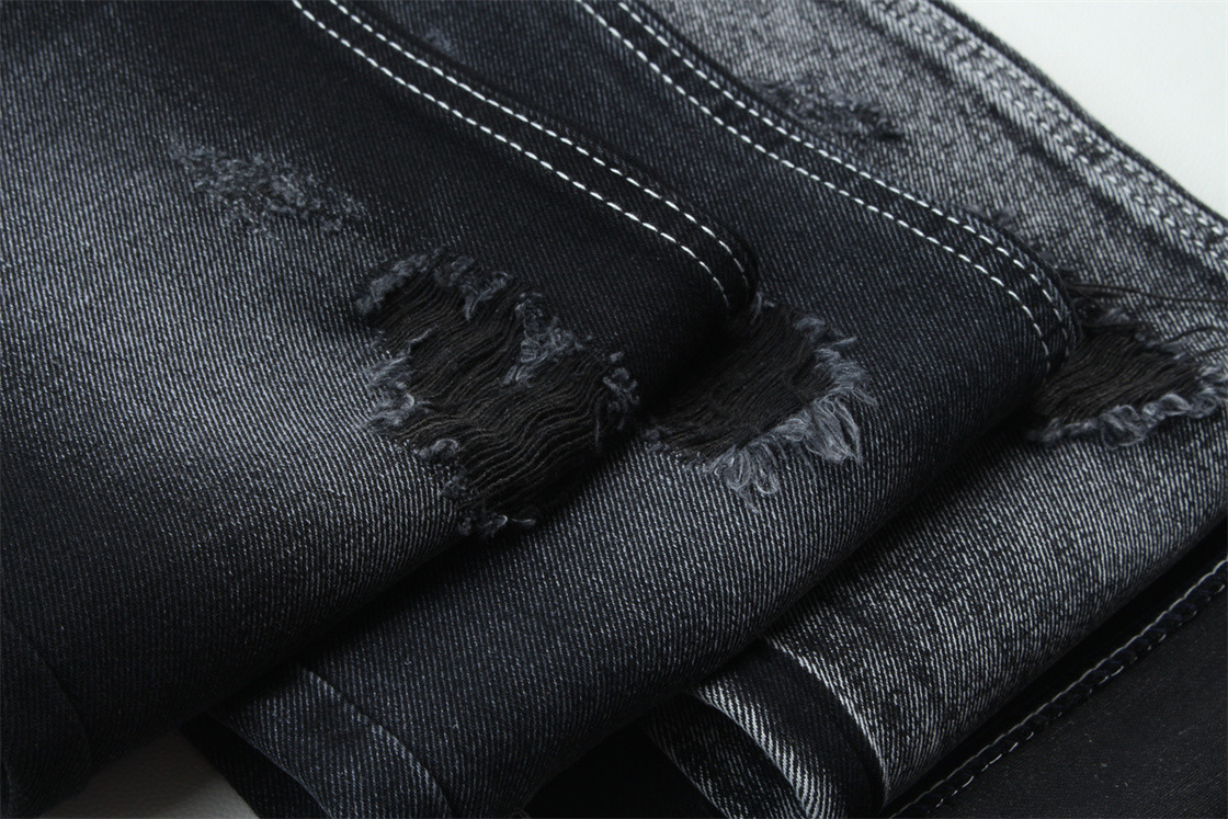 11.5oz Denim Tecido rígido 56%C 44%P Preto E Negro Lado de trás Para Estilo de Marca Jeans Estilo Amigo de Garoto Soft Touch