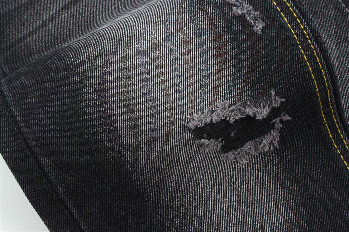 11oz tecido denim rígido 56%C 44%P preto e preto traseiro largura total 180cm