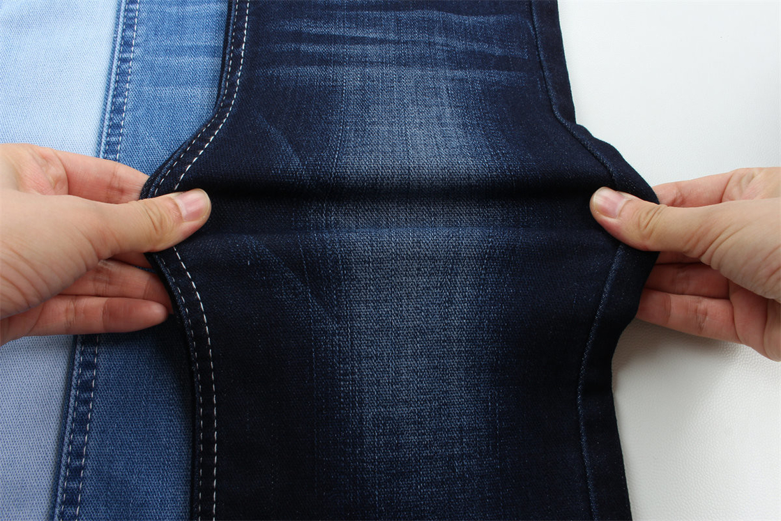 Tecido Denim de Alta Elasticidade Adequado para Mulheres 11.4 oz Peso Médio TR Tecido Denim Com Característico de Lobo