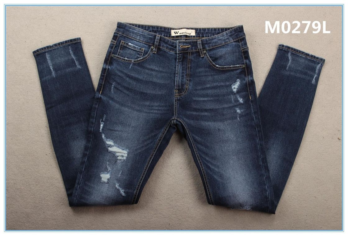 Tela profunda de 373 calças de ganga da tela da G/M 11 onça Azul Cotton Stretch Slub Denim