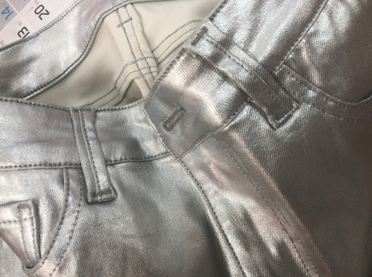 Revestimento de tecido de denim PU para mulheres jeans casaco cor prateada cor ouro azul cor rosa personalizado feito na China