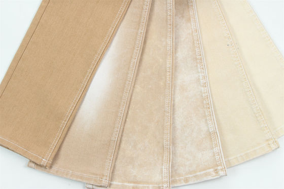 Bom preço Tecido de denim de cor caqui de alta estiragem para jeans de senhora on-line